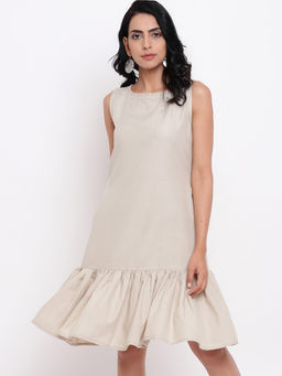 trueBrowns - Linen Cotton Grey Frill Dress