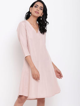 trueBrowns - Linen Cotton Rose Pink Dress