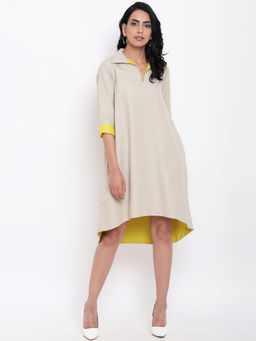 trueBrowns - Linen Cotton Grey Collared Dress
