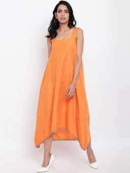 trueBrowns - Linen Cotton Orange Tier Dress