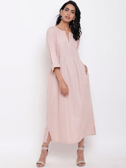 trueBrowns - Linen Cotton Rose Pink Long Dress