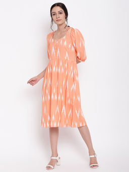 trueBrowns - Orange Print Button Dress