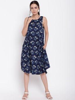 trueBrowns - Navy Blue Floral Printed Dress