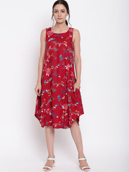 trueBrowns - Red Floral Printed Dress