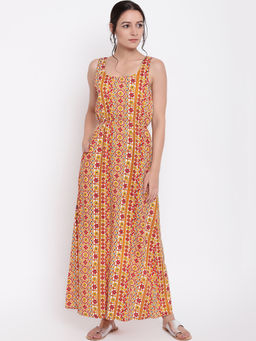 trueBrowns - Mustard Floral Elasticated Maxi Dress