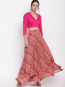 trueBrowns - Multi-Color Printed Skirt With Top (Set of 2)