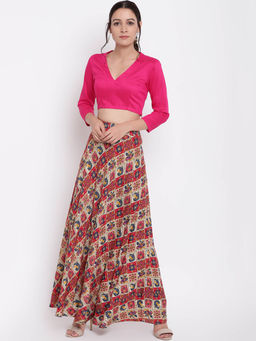 trueBrowns - Multi-Color Printed Skirt With Top (Set of 2)