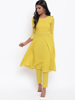 trueBrowns - Lime Green Gota Sleeve Kurta With Pant - Set Of 2