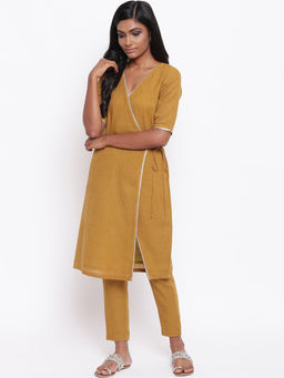 trueBrowns - Mustard Gota Angrakha With Pant - Set Of 2