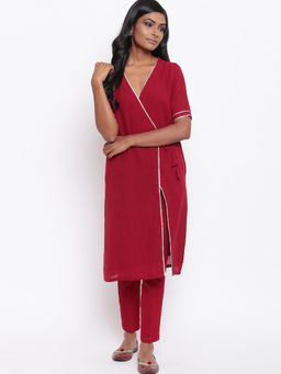 trueBrowns - Maroon Gota Angrakha With Pant - Set Of 2