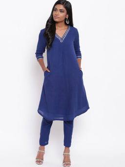 trueBrowns - Blue Gota Front Kurta With Pant - Set Of 2