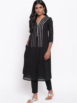 trueBrowns - Black Gota Kurta With Pant - Set Of 2