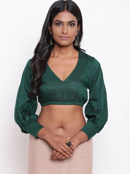 trueBrowns - Green Gathered Sleeve Top