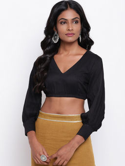 trueBrowns - Black Gathered Sleeve Top