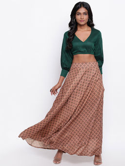 trueBrowns - Multicolor Grid Skirt With Top (Set of 2)