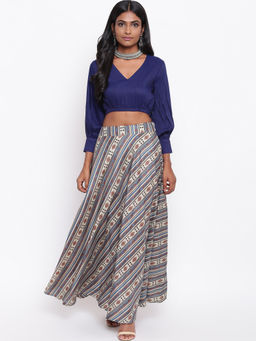 trueBrowns - Multicolor Striped Skirt With Top (Set of 2)