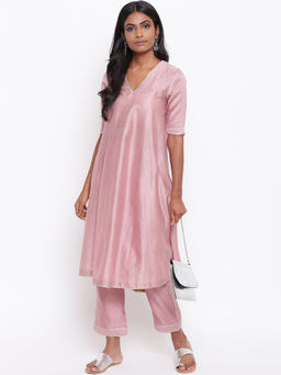 trueBrowns - Pink Gota Flared Kurta