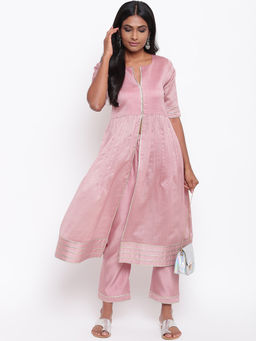 trueBrowns - Pink Gota Slit Kurta