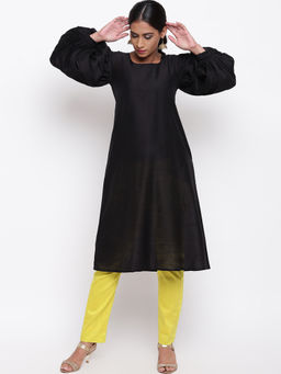 trueBrowns - Black Balloon Sleeve Kurta With Pant (Set of 2)