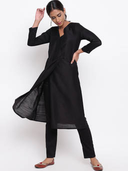 trueBrowns - Black Angrakha With Pant (Set of 2)