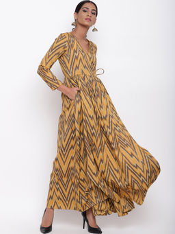 trueBrowns - Yellow Ikkat Maxi Dress
