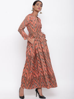 trueBrowns - Orange Ikkat Maxi Dress