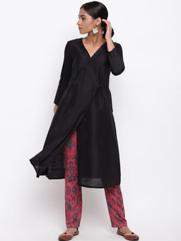 trueBrowns - Black Angrakha With Printed Pant (Set of 2)