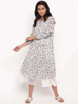 trueBrowns - Pure Cotton Multi Floral Cuff Kurta