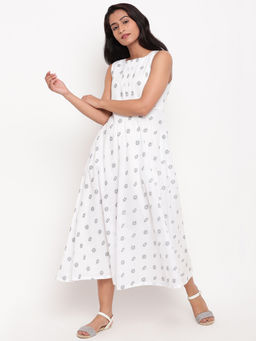 trueBrowns - White Black Pure Cotton Dobby Dress