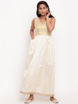 trueBrowns - Gold Brocade Ivory Dress