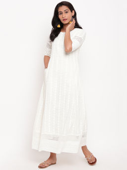 trueBrowns - Ivory Chikankari Border Dress