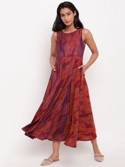 trueBrowns - Pure Cotton Mud Brown Print Dress