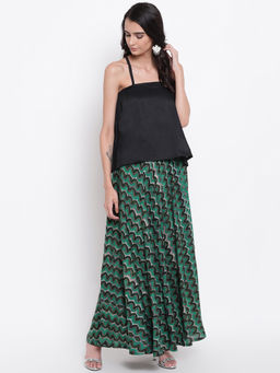 trueBrowns - Green Black Chevron Cotton Skirt
