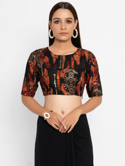 trueBrowns - Black Gold Foil Tassel Blouse