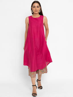 trueBrowns - Pink Cotton Silk Sleeveless Printed Kurta With Pant (Set of 2)