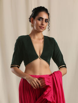 trueBrowns - Green Velvet Gota Stitched Blouse