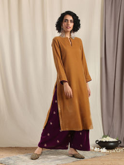 trueBrowns - Brown Velvet Slit Kurta