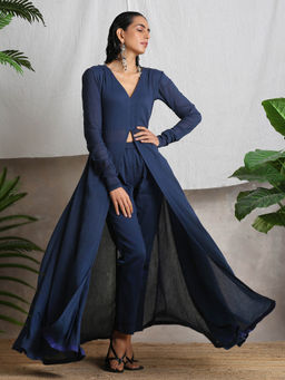 trueBrowns - Navy Blue Solid Kurta