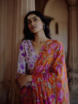 trueBrowns - Purple Hand Block Printed Silk Blouse