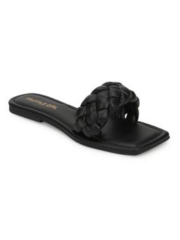 Truffle Collection - Black PU Quilted Strap Slip Ons
