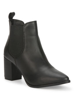 Truffle Collection - Black PU Slip On Ankle Boots