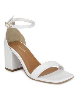 Truffle Collection - White PU Block Heel Sandals