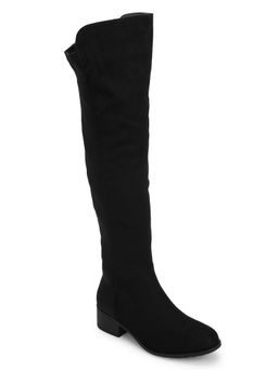 Truffle Collection - Black Micro High Knee Low Heel Boots