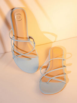 Twenty Dresses by Nykaa Fashion - Blue Solid Strappy Square Toe Flats