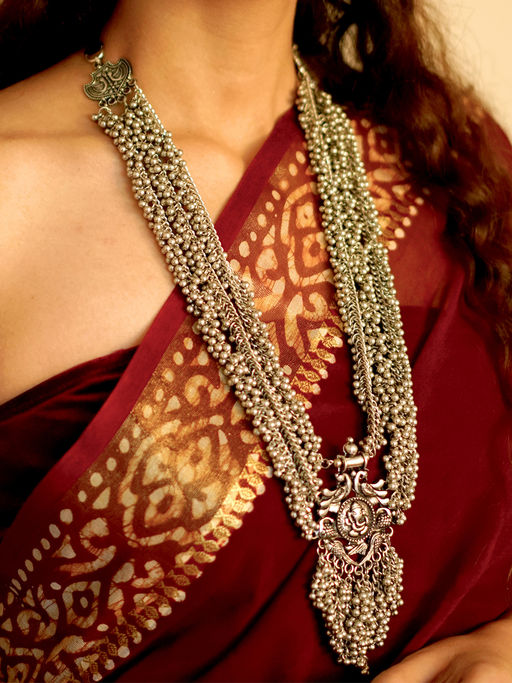 Teejh by Joker and Witch Silver Oxidized Krishna Ghungroo necklace