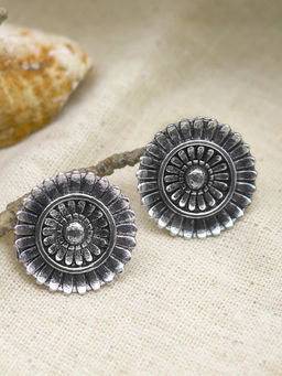 Teejh - by Joker and Witch Silver Mridhul Circular Oxidized Stud Earrings