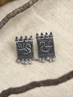 Teejh - by Joker and Witch Silver Antra Peacock Oxidized Stud Earrings