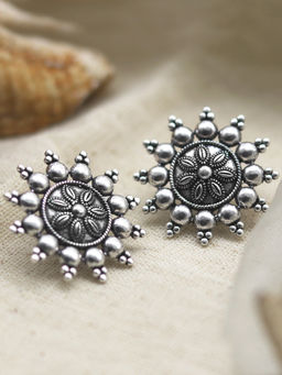 Teejh - by Joker and Witch Silver Anu Circle Oxidized Stud Earrings