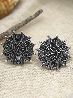 Teejh - by Joker and Witch Silver Nagma Circle Oxidized Stud Earrings