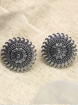 Teejh - by Joker and Witch Silver Reva Circle Oxidized Stud Earrings